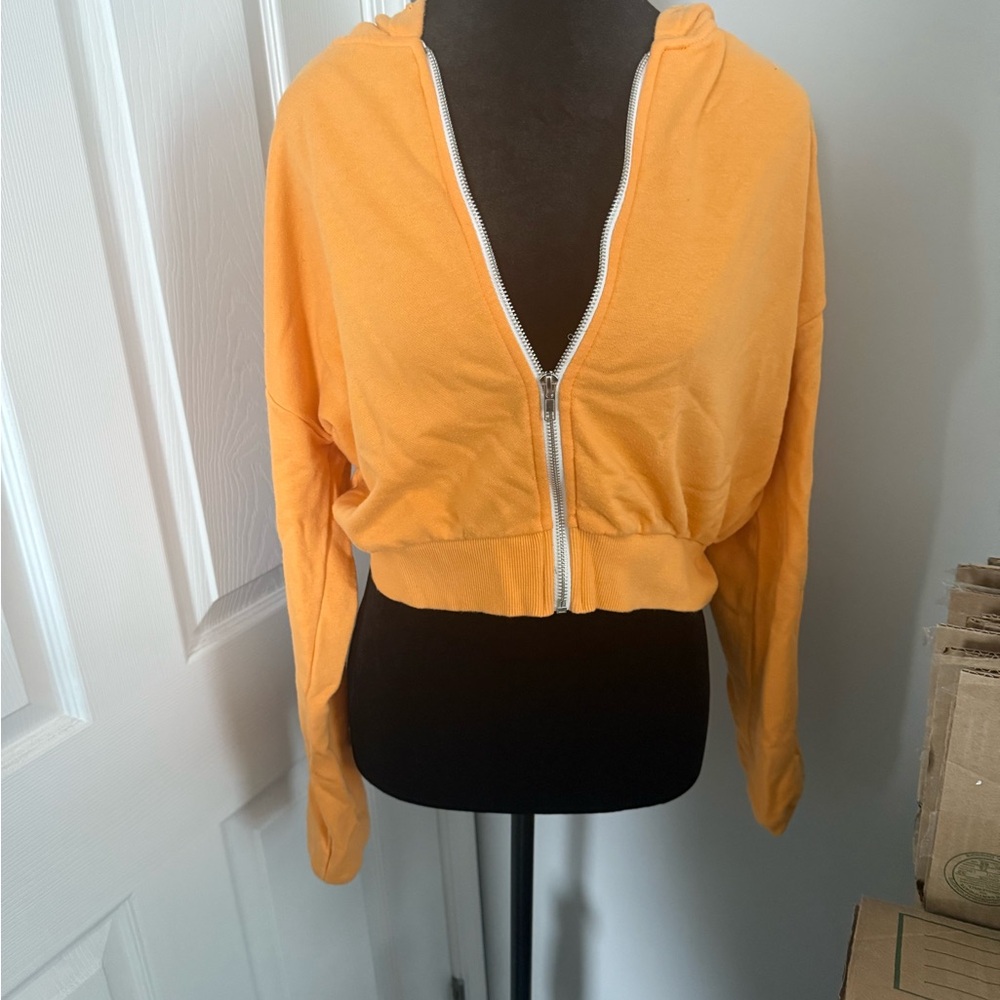 Forever 21 Bright Orange Cropped Zip-Up Hoodie